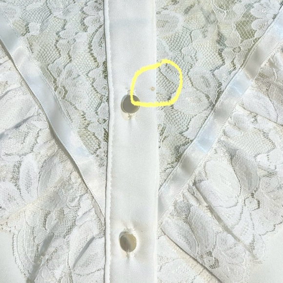 VINTAGE lace ruffle fancy blouse button down Victorian high neck ribbon bow 80s - Picture 14 of 14